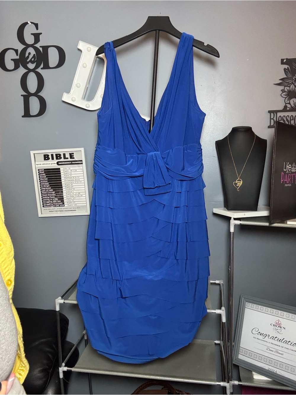 Jones New York Cobalt Blue V-Neck Layered Ruffle Dress